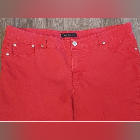 Ashley Stewart Size 16 Flat Front Red Straight Leg Denim Jeans Casual Preppy - Picture 2 of 8